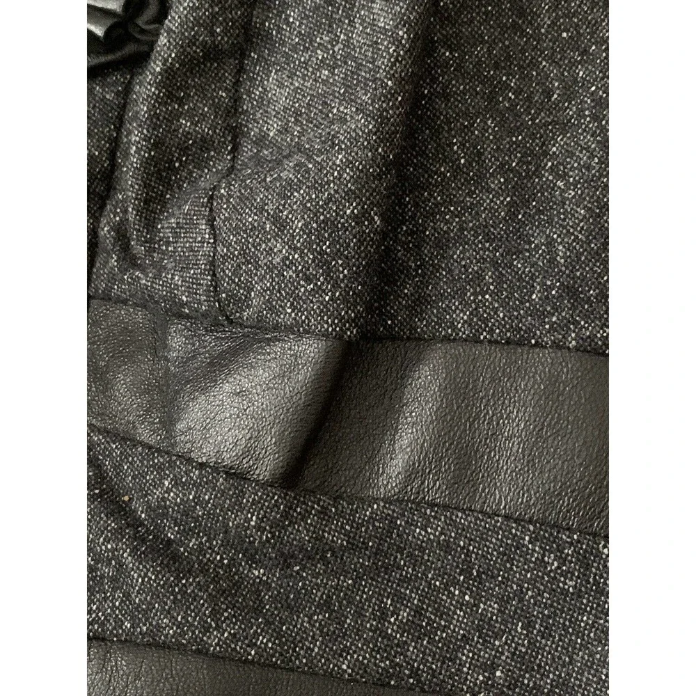 Rebecca Taylor Women’s Herringbone Gray Wool Silk Lambs Leather Trim Size 6 - Picture 11 of 14